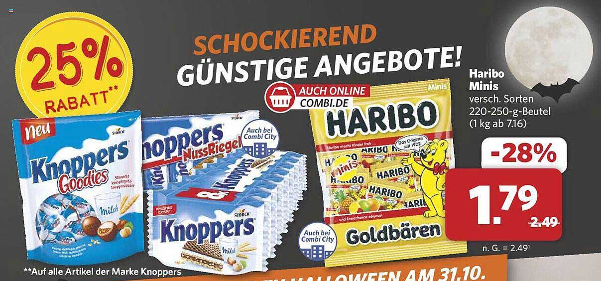 Knoppers Goodies  
Knoppers NussRiegel  
Haribo Minis  