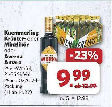 Kuemmerling Kräuter- oder Minzlikör oder Averna Amaro