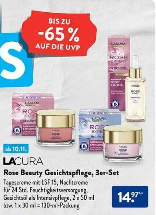 LACURA Rose Beauty Gesichtspflege, 3er-Set