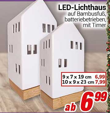 LED-Lichthaus auf Bambusfuß, batteriebetrieben, mit Timer