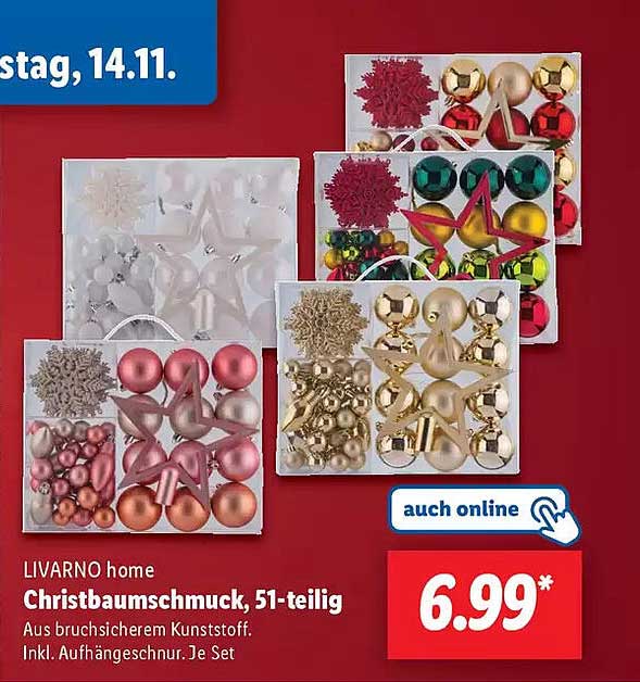 LIVARNO home Christbaumschmuck, 51-teilig