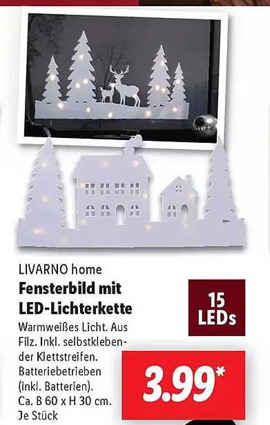 LIVARNO home Fensterbild mit LED-Lichterkette