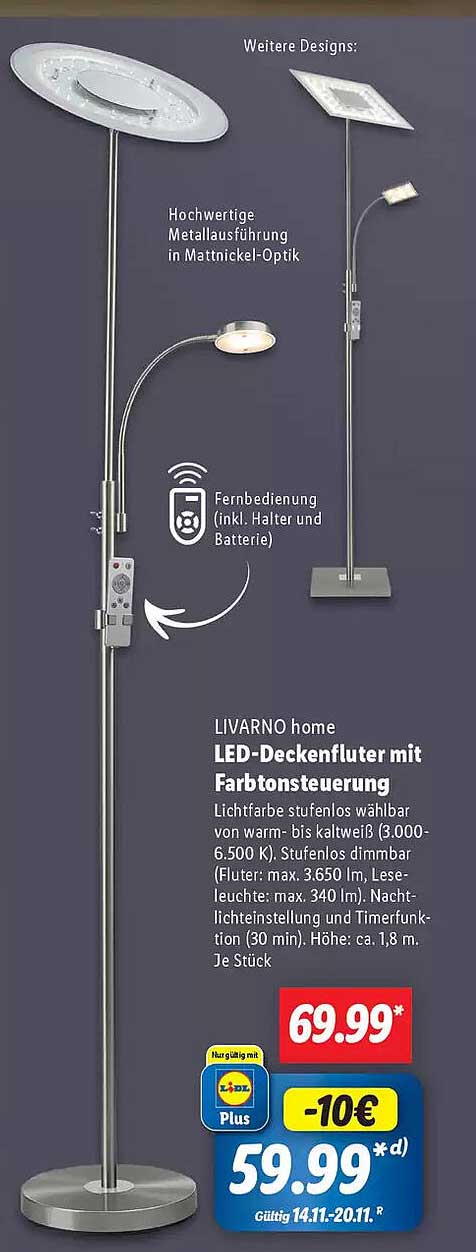 LIVARNO home LED-Deckenfluter mit Farbtonsteuerung