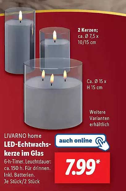 LIVARNO home LED-Echtwachskerze im Glas