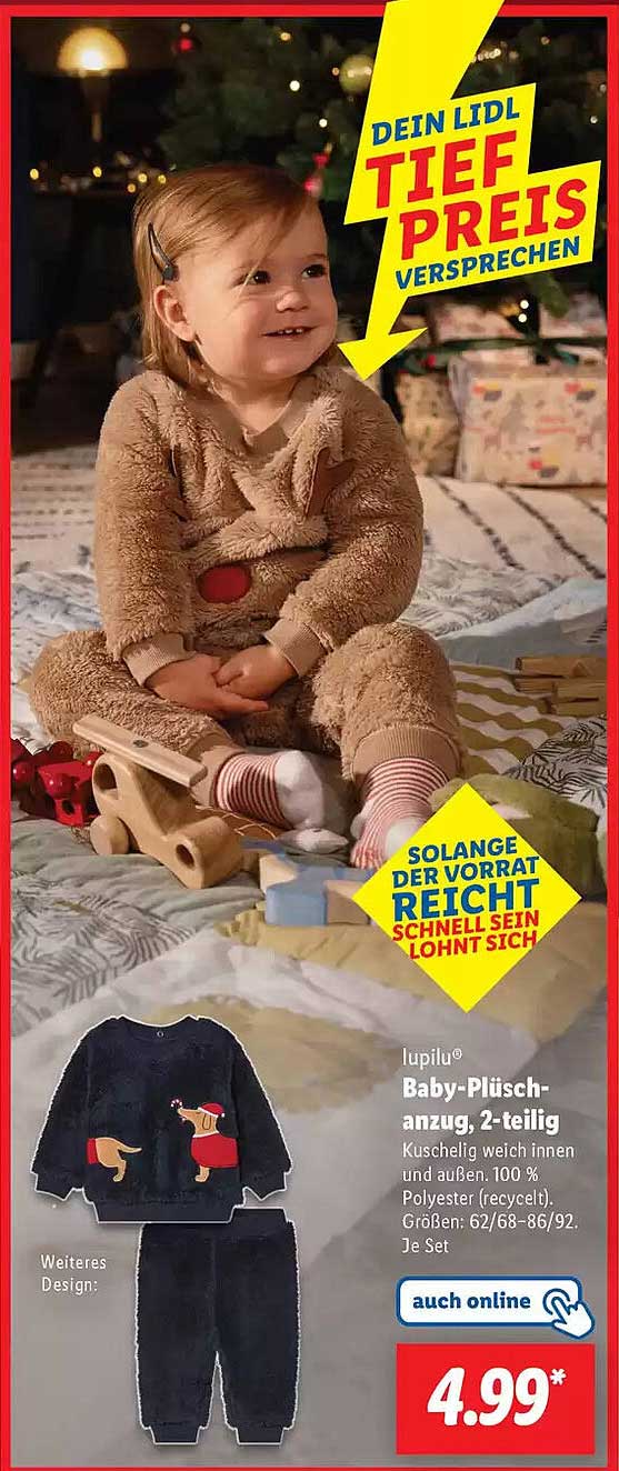 lupilu® Baby-Plüschanzug, 2-teilig