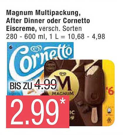 Magnum Multipackung, After Dinner oder Cornetto Eiscreme