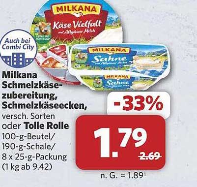 Milkana Schmelzkäse-zubereitung, Schmelzkäseecken, versch. Sorten oder Tolle Rolle