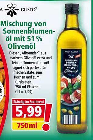 Mischung von Sonnenblumenöl mit 51 % Olivenöl