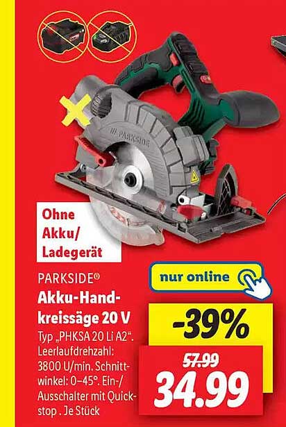 PARKSIDE® Akku-Handkreissäge 20 V