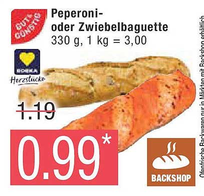 Peperoni- oder Zwiebelbaguette