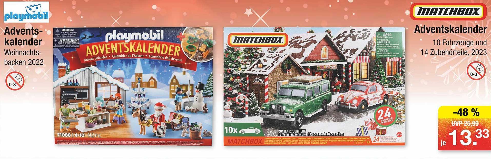 playmobil Adventskalender  
MATCHBOX Adventskalender