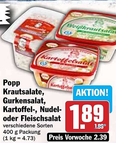 Popp Krautsalate, Gurkensalat, Kartoffel-, Nudel- oder Fleischsalat