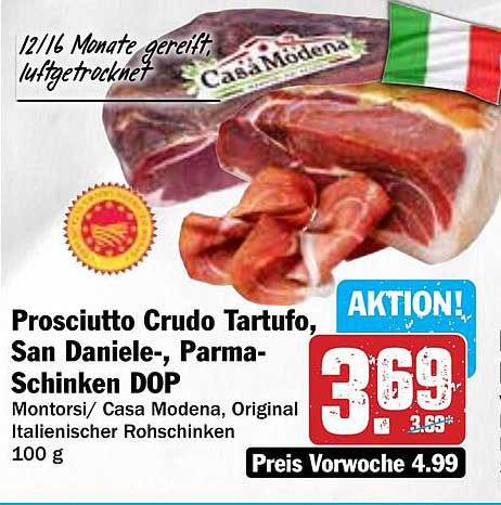 Prosciutto Crudo Tartuf0, San Daniele-, Parma-Schinken DOP