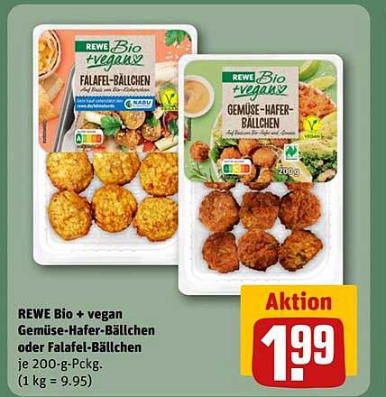 REWE Bio + vegan Gemüse-Hafer-Bällchen oder Falafel-Bällchen