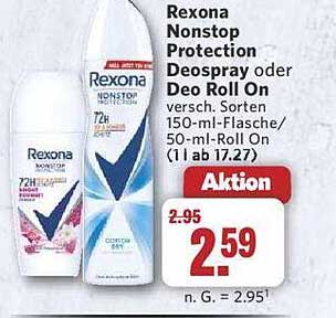 Rexona Nonstop Protection Deospray oder Deo Roll On