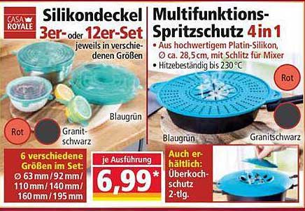 Silikondeckel 3er- oder 12er-Set  
Multifunktions-Spritzschutz 4 in 1