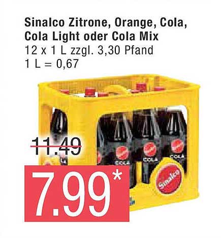 Sinalco Zitrone, Orange, Cola, Cola Light oder Cola Mix