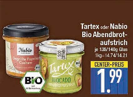 Tartex oder Nabio Bio Abendbrotaufstrich