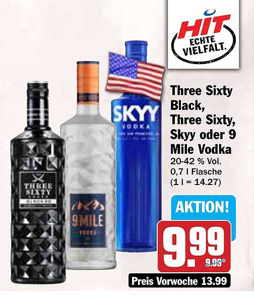 Three Sixty Black, Three Sixty, Skyy oder 9 Mile Vodka