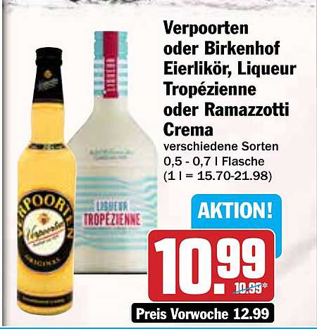 Verpoorten oder Birkenhof Eierlikör, Liqueur Tropézienne oder Ramazzotti Crema