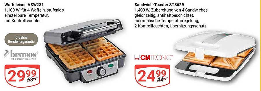 Waffeleisen ASW281  
Sandwich-Toaster ST3629  