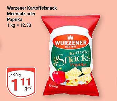 Wurzener Kartoffelsnack Meersalz oder Paprika