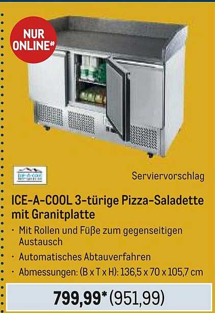 ICE-A-COOL 3-türige Pizza-Saladette mit Granitplatte