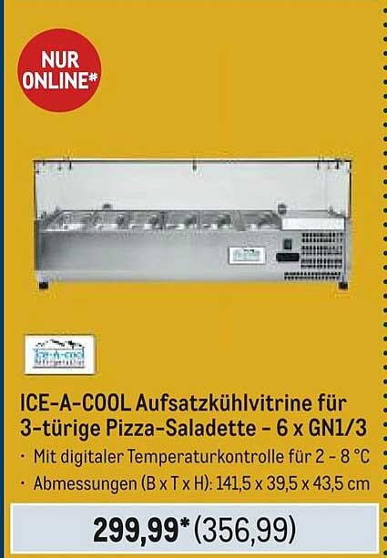 ICE-A-COOL Aufsatzkühlvitrine für 3-türige Pizza-Saldette - 6 x GN1/3