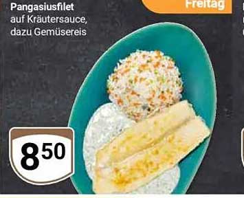 Pangasiusfilet auf Kräutersauce, dazu Gemüsereis