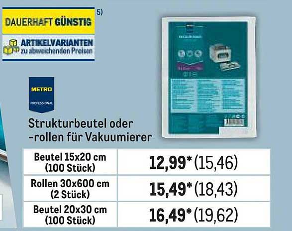 Strukturbeutel oder -rollen für Vakuumierer