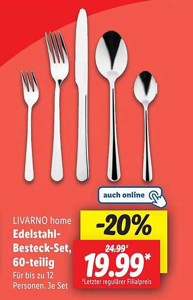 LIVARNO home Edelstahl-Besteck-Set, 60-teilig