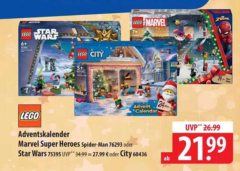 Adventskalender Marvel Super Heroes Spider-Man 76293 oder Star Wars 75395 oder City 60436