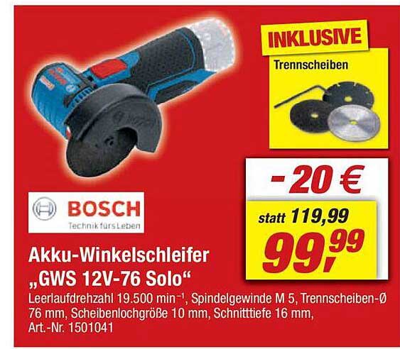 Akku-Winkelschleifer „GWS 12V-76 Solo“