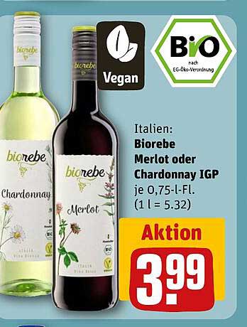 Biorebe Merlot oder Chardonnay IGP