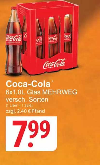 Coca-Cola* 6x1,0L Glas MEHRWEG versch. Sorten