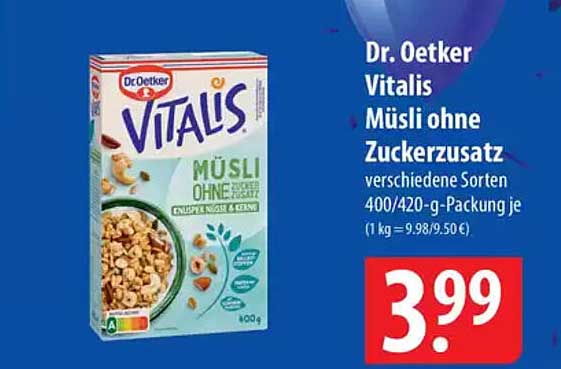 Dr. Oetker Vitalis Müsli ohne Zuckerzusatz