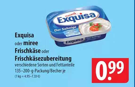 Exquisa oder miree Frischkäse oder Frischkäsebereitung