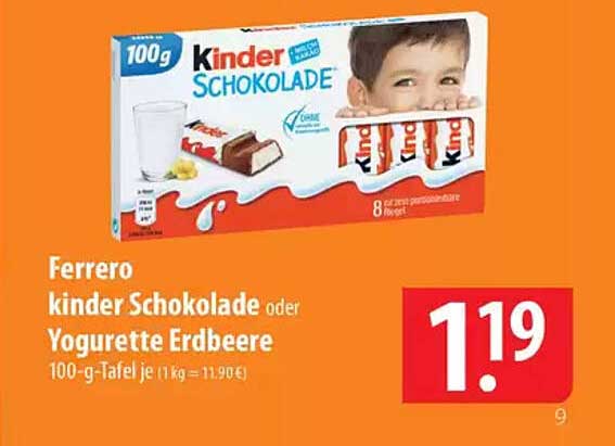 Ferrero kinder Schokolade oder Yogurette Erdbeere