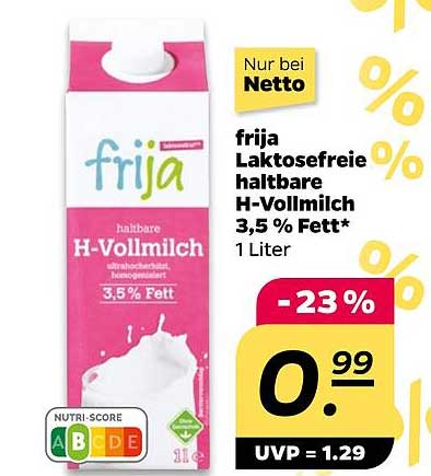 frija laktosefreie haltbare H-Vollmilch 3,5 % Fett*