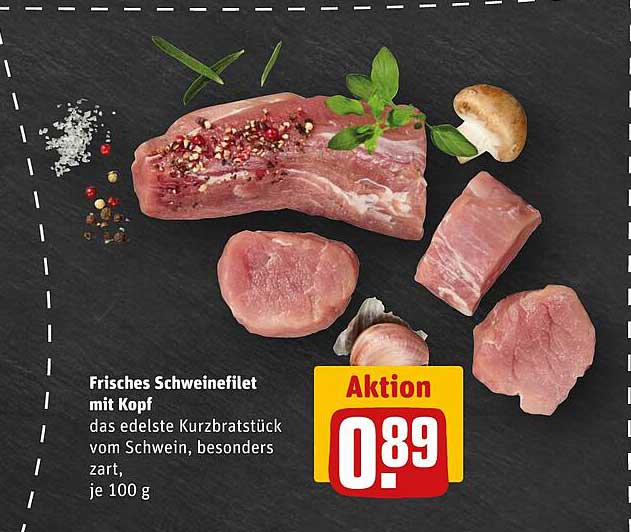 Frisches Schweinefilet mit Kopf