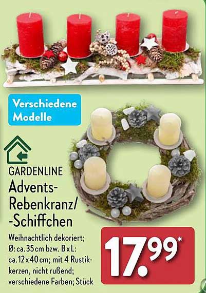 GARDENLINE Advents-Rebenkranz/-Schiffchen