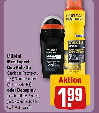 L'Oréal Men Expert Deo Roll-On Carbon Protect oder Deospray Invincible Sport