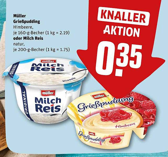 Müller Grießpudding Himbeere oder Milch Reis