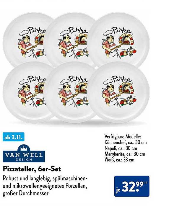 Pizzateller, 6er-Set