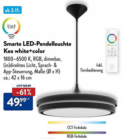 Smarte LED-Pendelleuchte Kea white+color