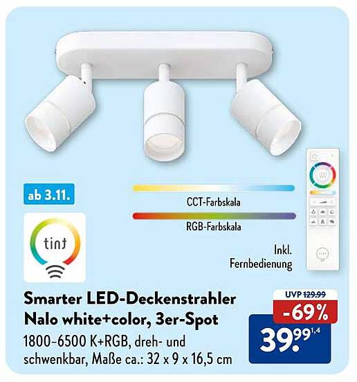 Smarter LED-Deckenstrahler Nalo white+color, 3er-Spot