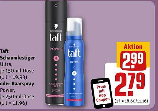 Taft Schaumfestiger Ultra, je 150-ml-Dose oder Haarspray Power, je 250-ml-Dose