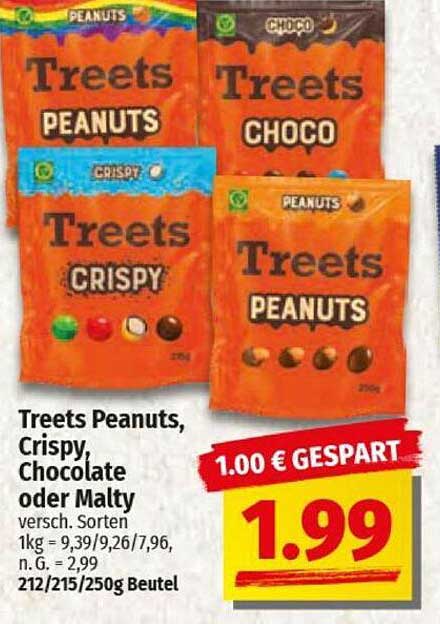 Treets Peanuts, Crispy, Chocolate oder Malty