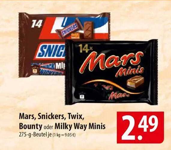 Mars, Snickers, Twix, Bounty oder Milky Way Minis