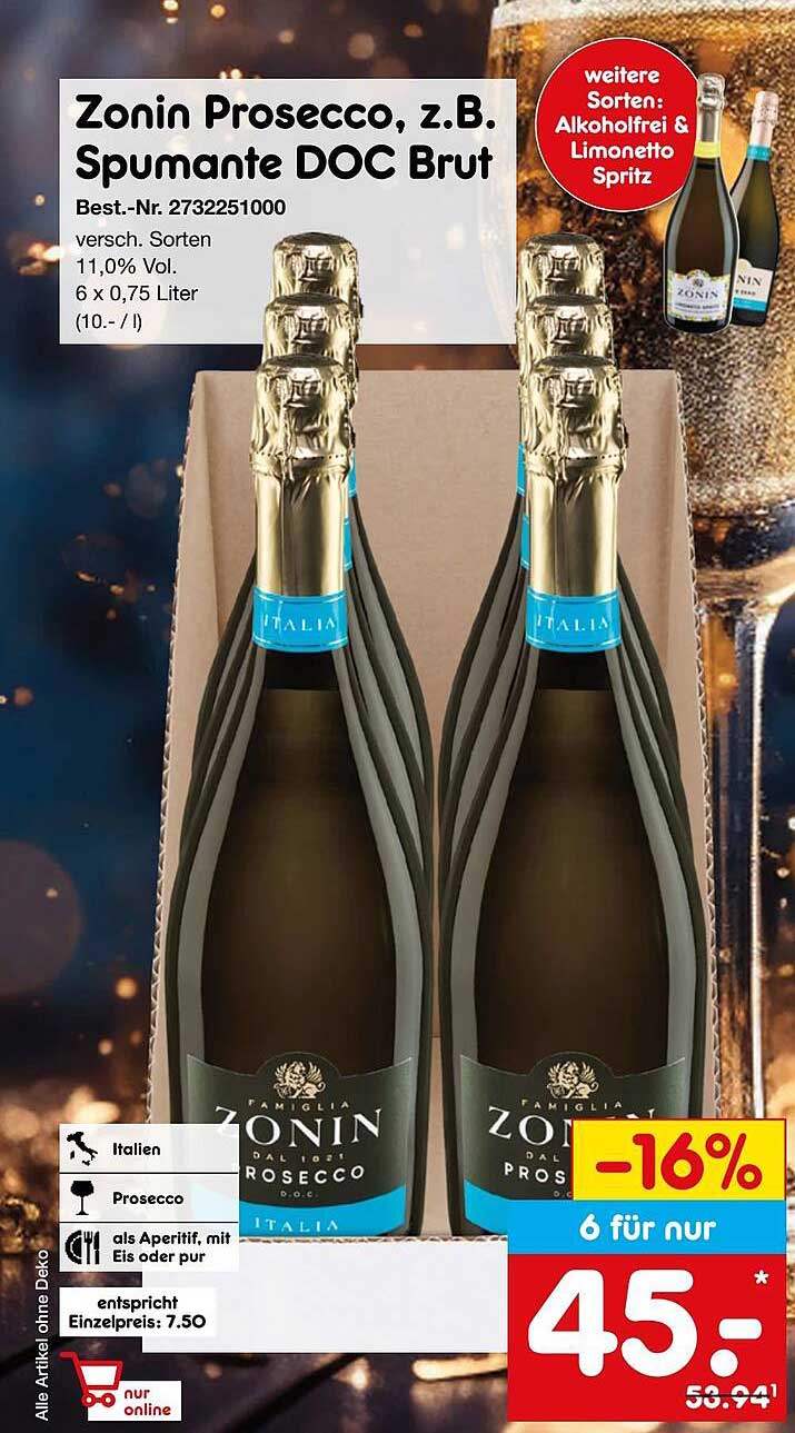 Zonin Prosecco, z.B. Spumante DOC Brut